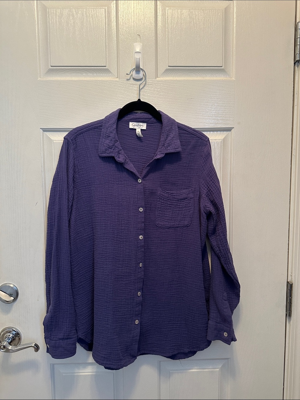 Jessica Simpson Blue-Purple Button-Down Long Sleeve Shirt Cotton Gauze Size Sm